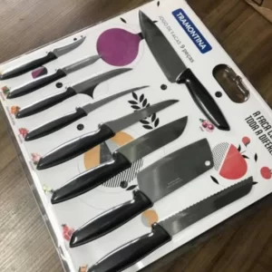 Jogo de Facas Tramontina Plenus com Lâminas em Aço Inox e Cabos de Polipropileno Preto 9 Peças