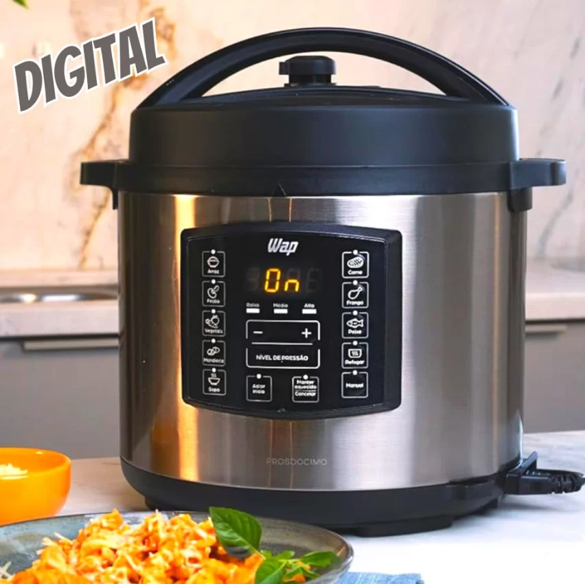 WAP Panela de Pressão Elétrica Inox 1000W com Painel Digital, Cesto 6 Litros