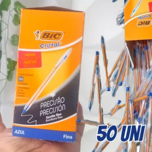 Caneta Esferográfica Azul de Ponta Fina Bic Cristal Precisão – Ponta Ultra Fina de 0.8mm. Escrita Macia e Cor Intensa